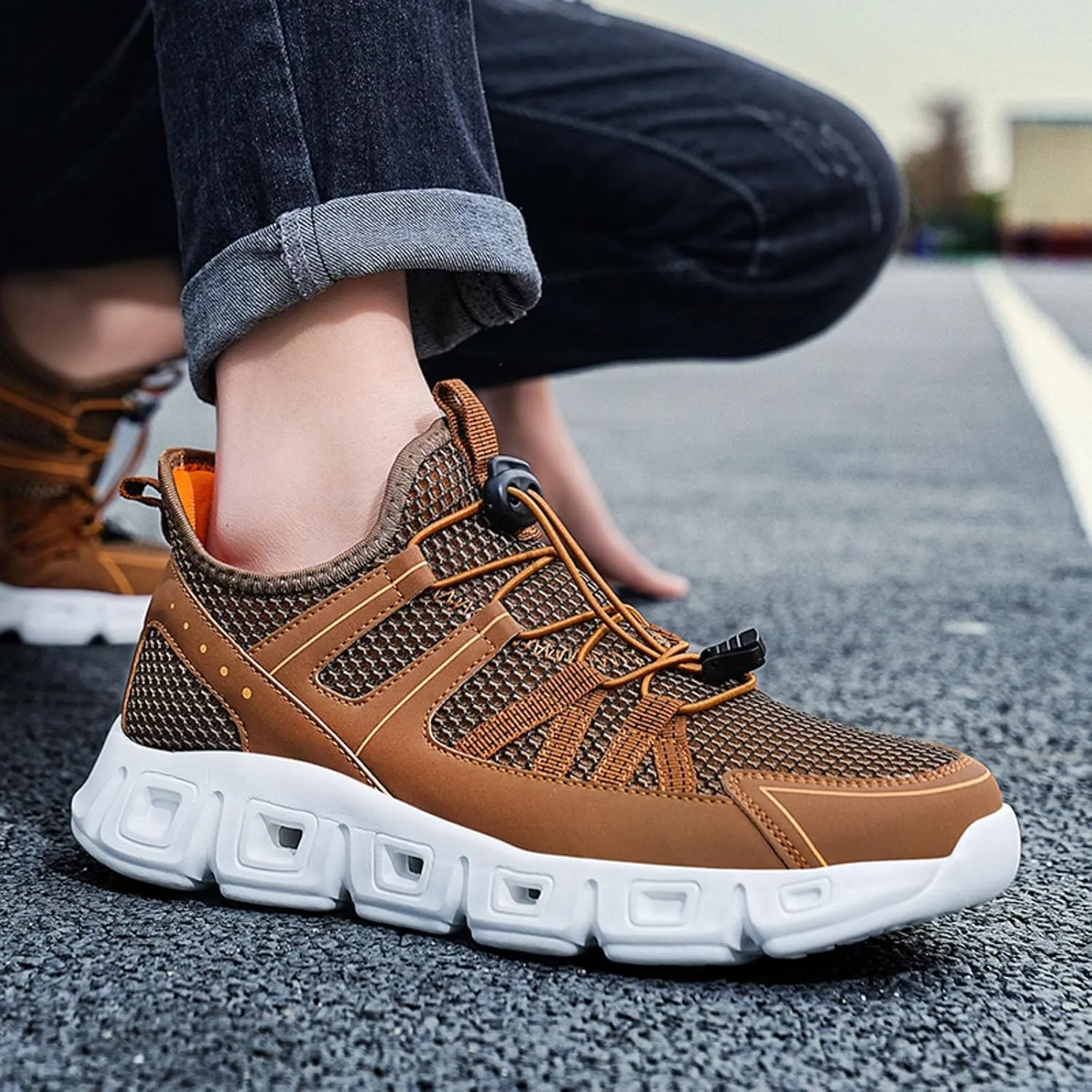 Athletic Fashion Sneakers for Men Breathable Elastic Fly Woven Mesh Sneaker Men's Lightweight Cushion Sneakers