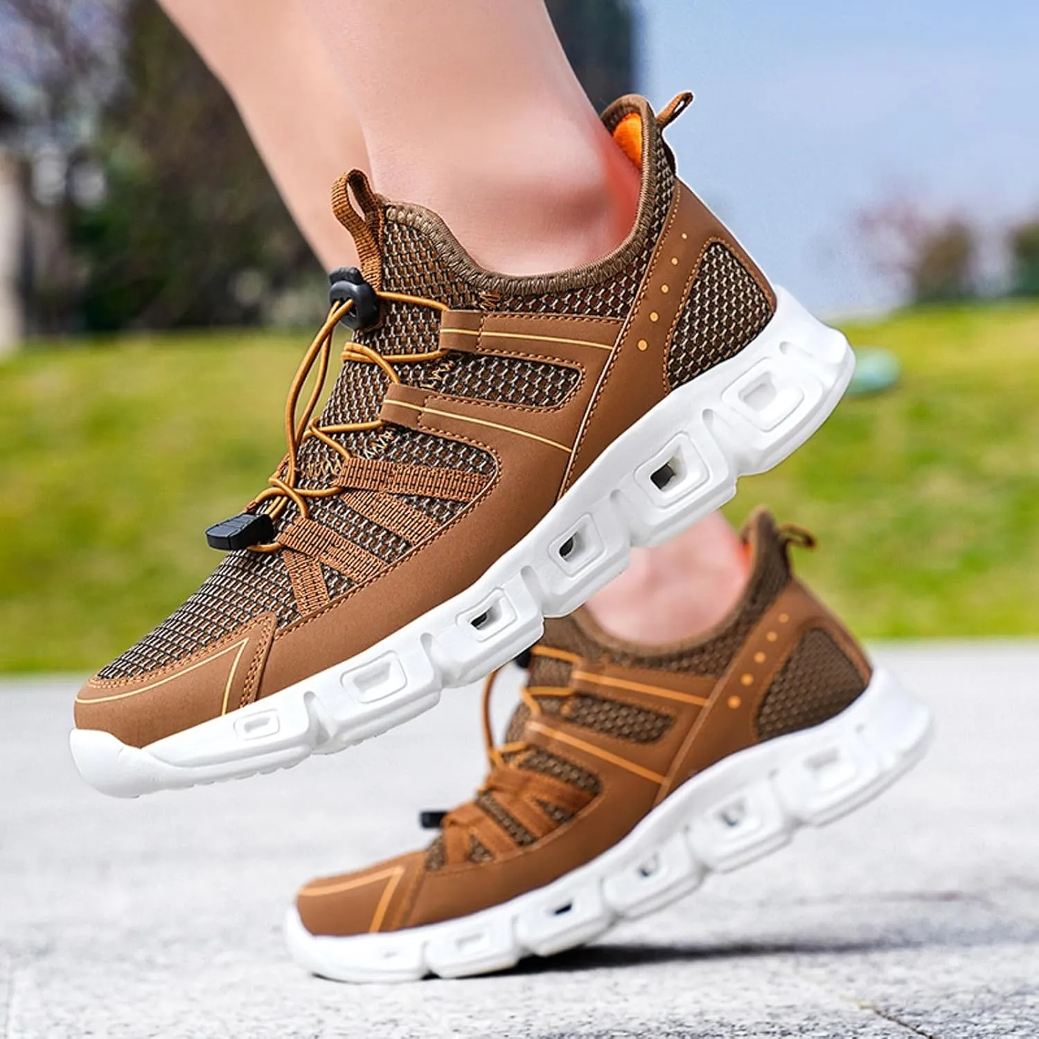 Athletic Fashion Sneakers for Men Breathable Elastic Fly Woven Mesh Sneaker Men's Lightweight Cushion Sneakers