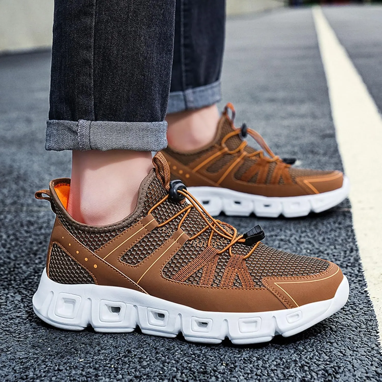 Athletic Fashion Sneakers for Men Breathable Elastic Fly Woven Mesh Sneaker Men's Lightweight Cushion Sneakers
