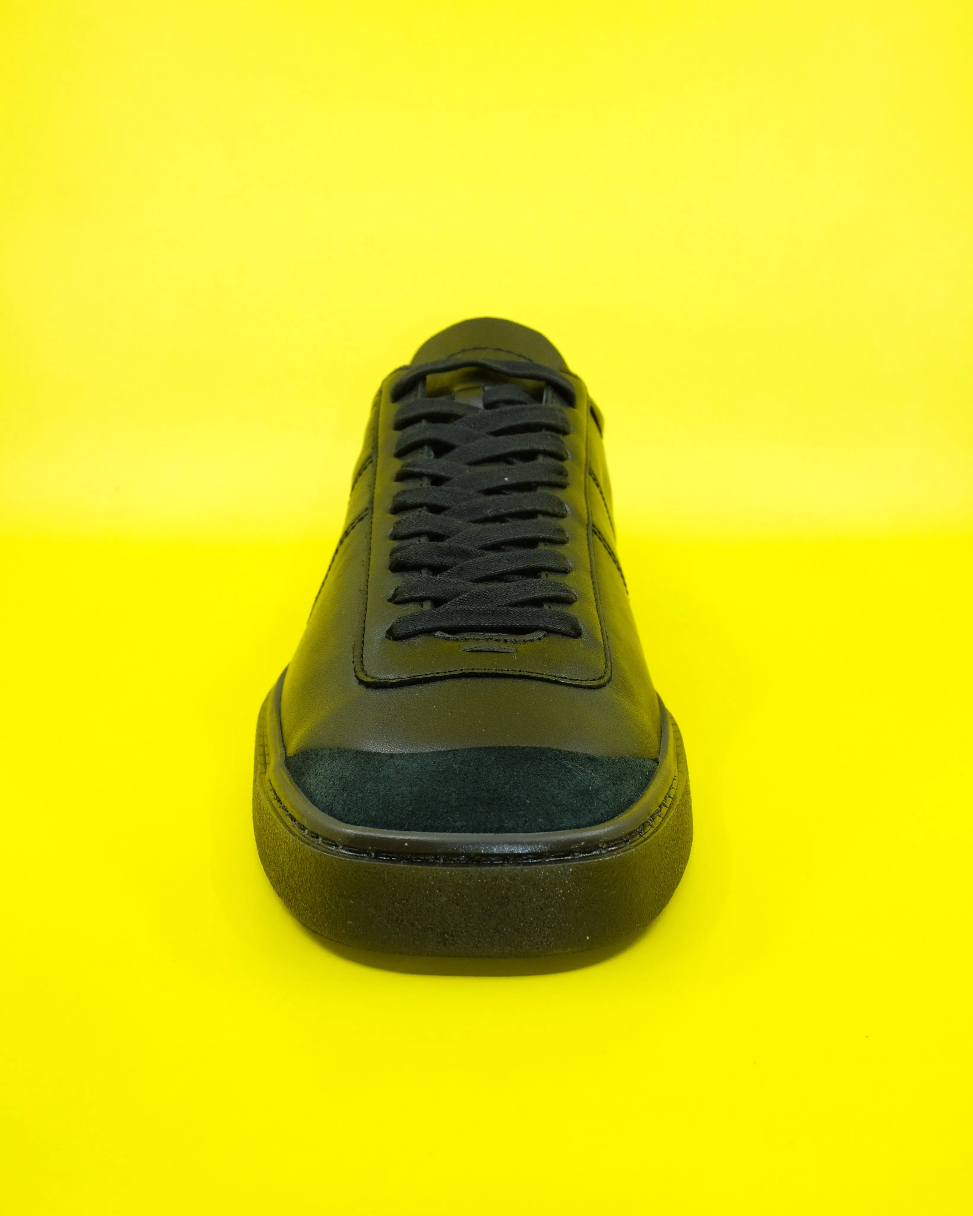 Black Soft Leather Linoleum Laced Up Trainers