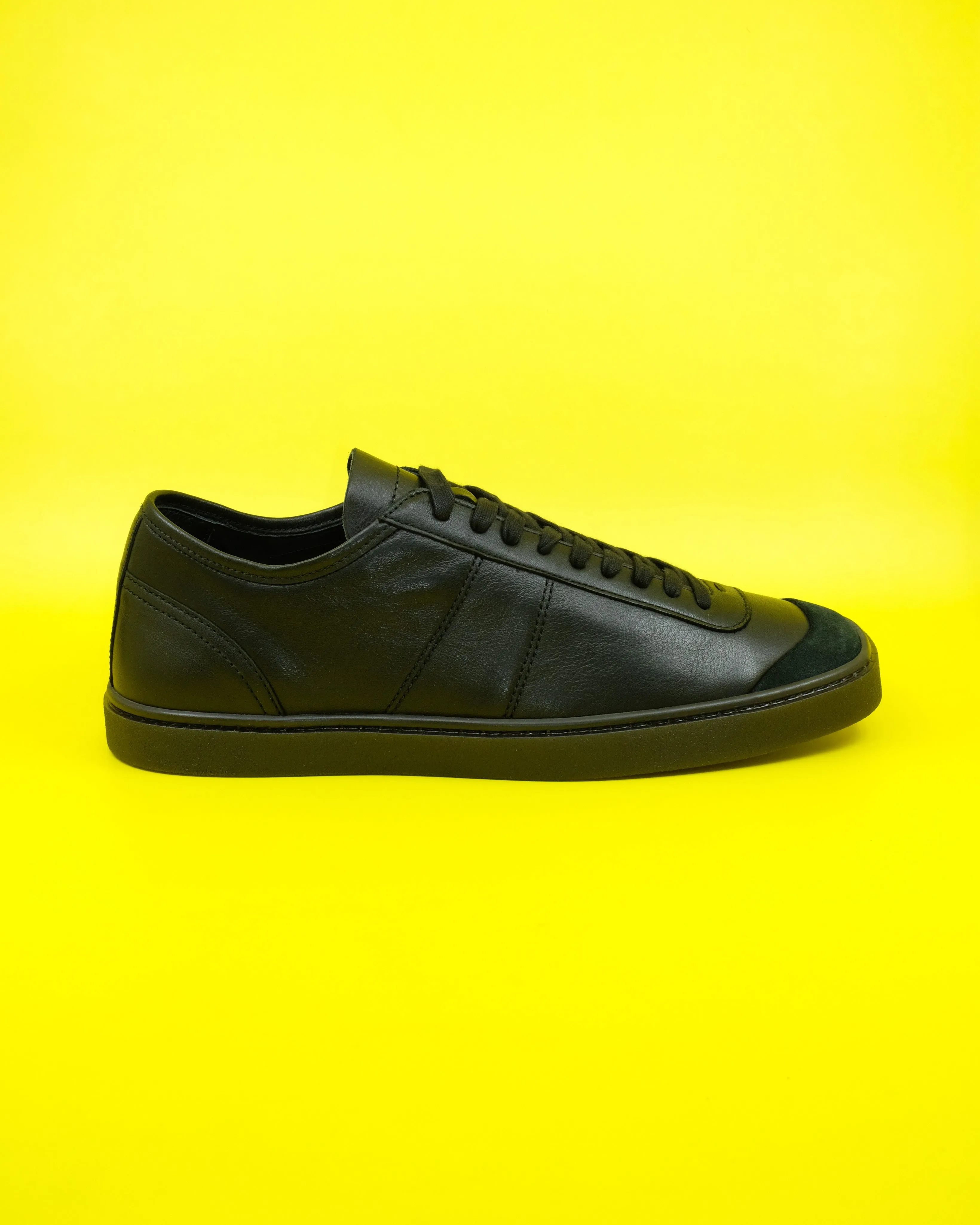 Black Soft Leather Linoleum Laced Up Trainers