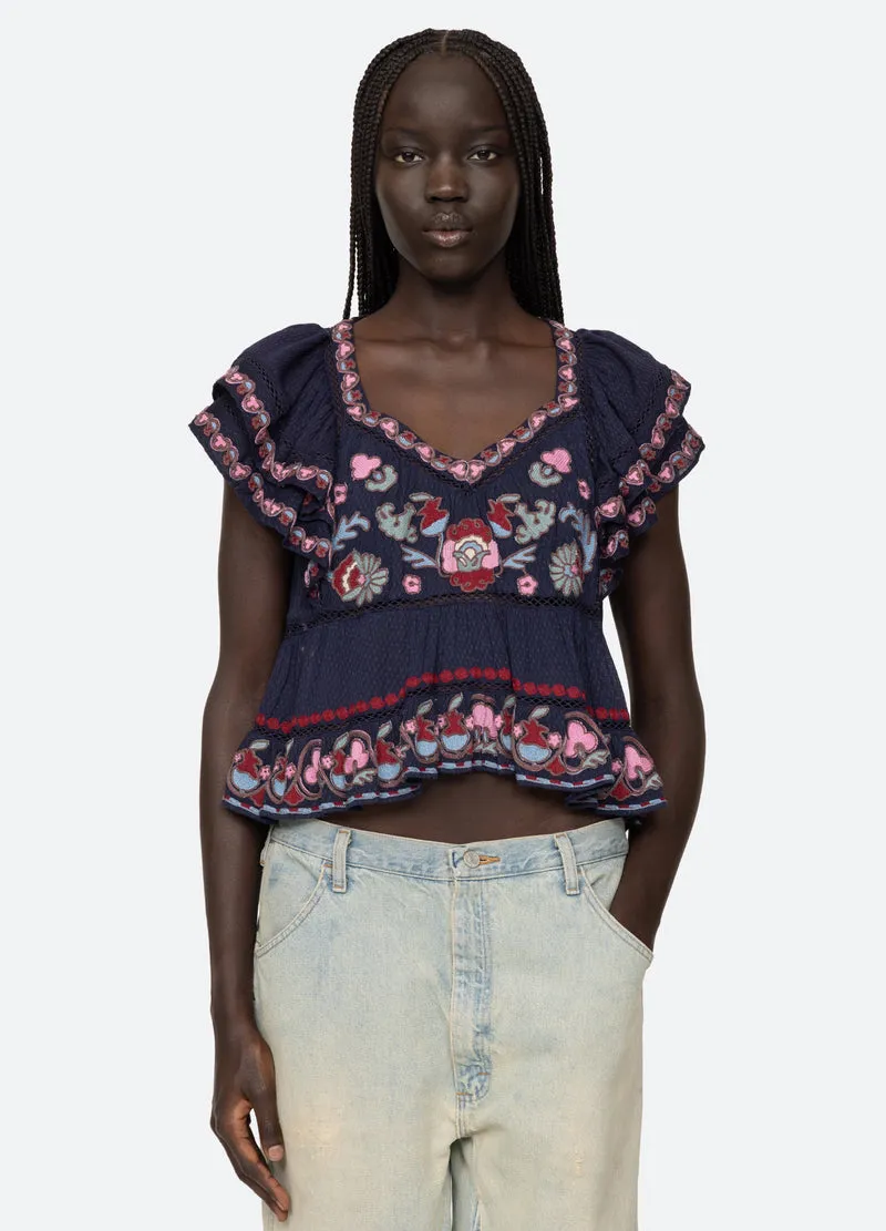 Blouse Eclisse Embroide Ss24-101 Navy