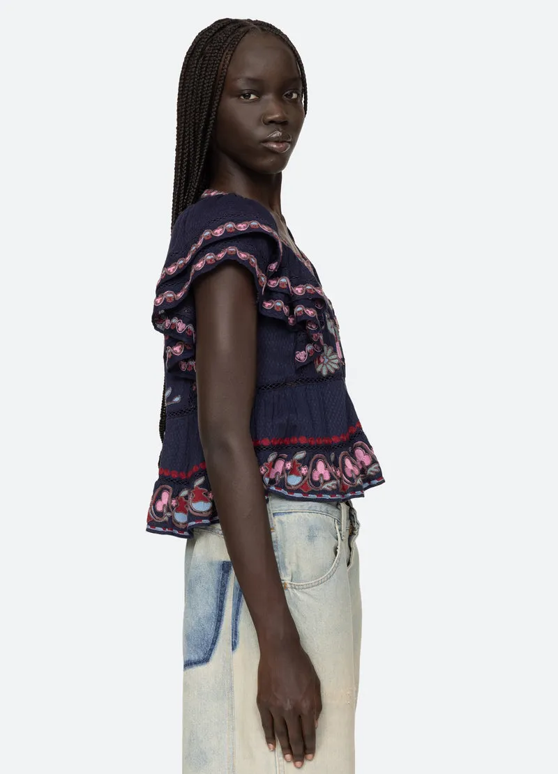Blouse Eclisse Embroide Ss24-101 Navy
