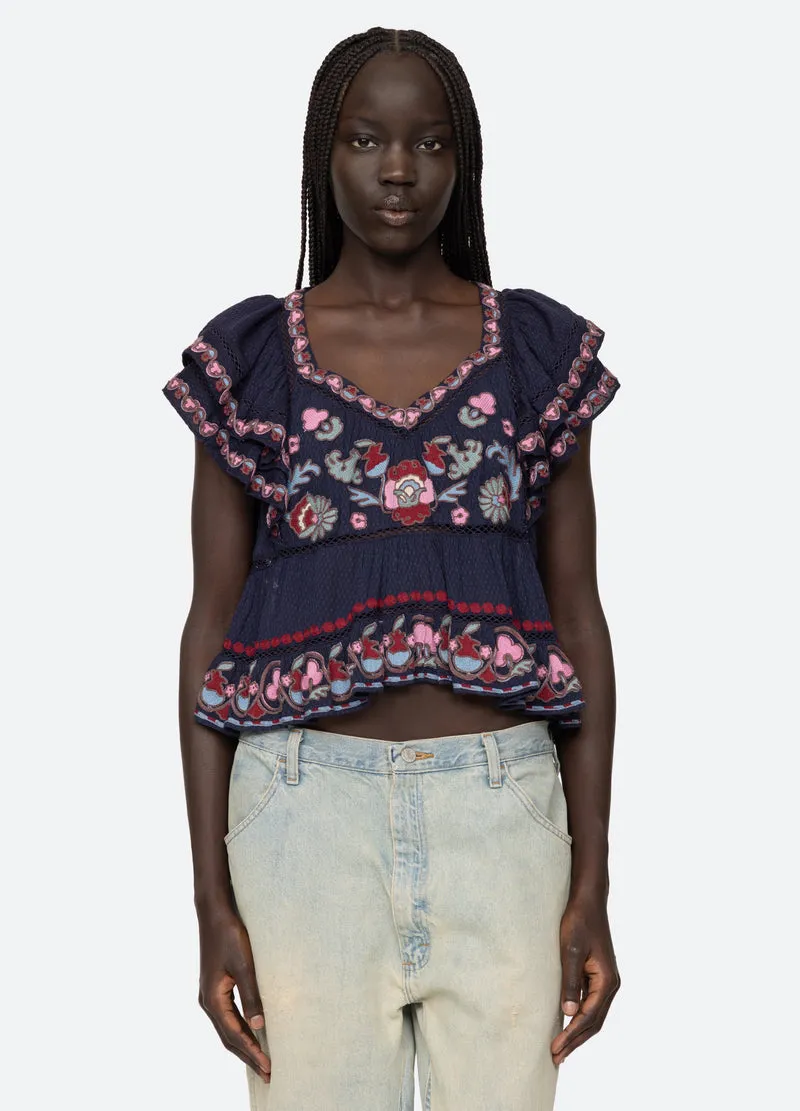 Blouse Eclisse Embroide Ss24-101 Navy