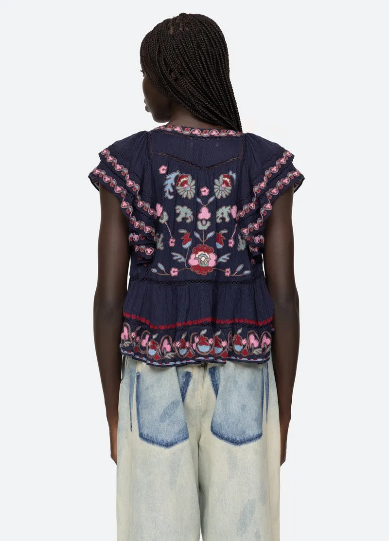 Blouse Eclisse Embroide Ss24-101 Navy