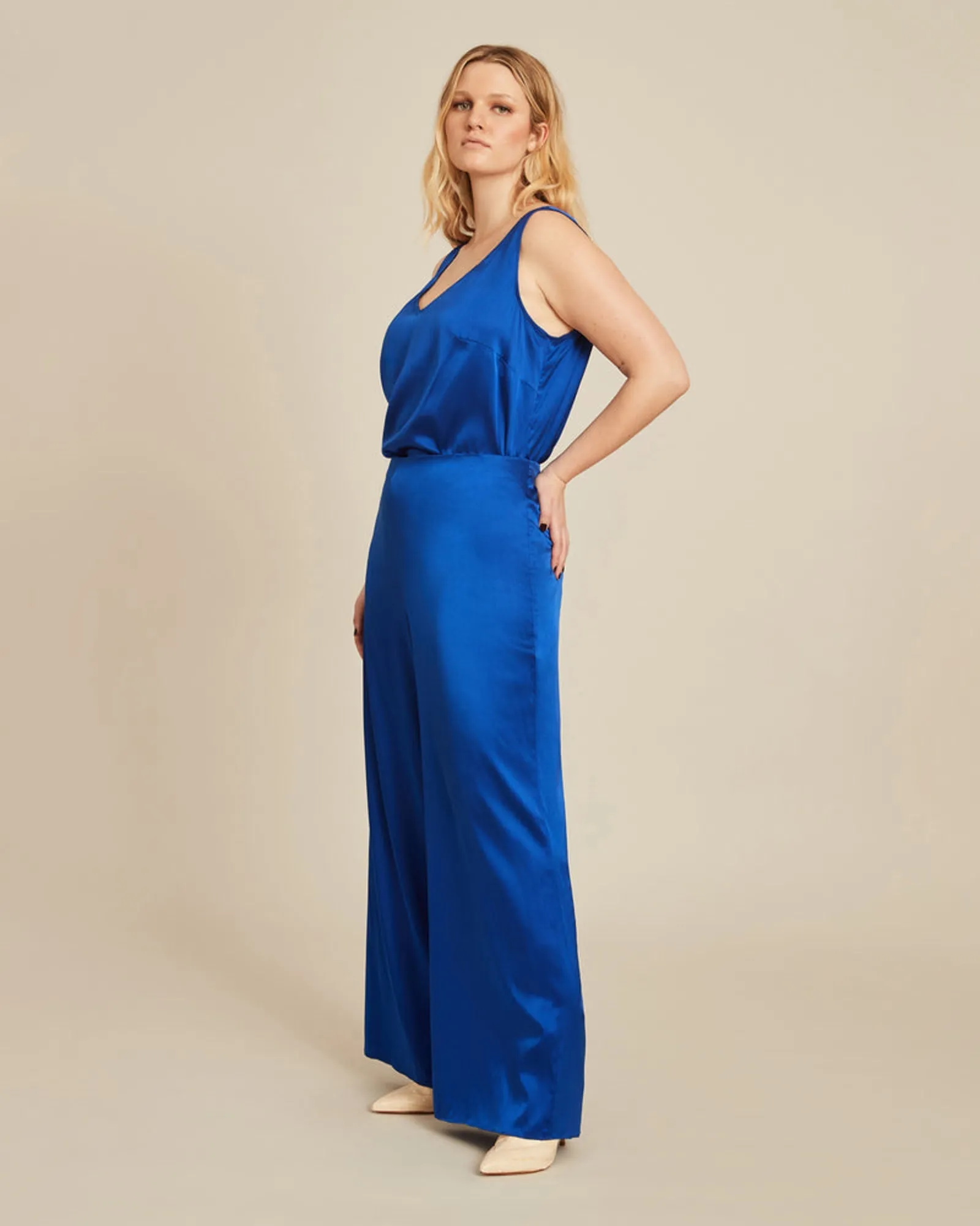 Gia V-Neck Silk Shell | Royal Blue