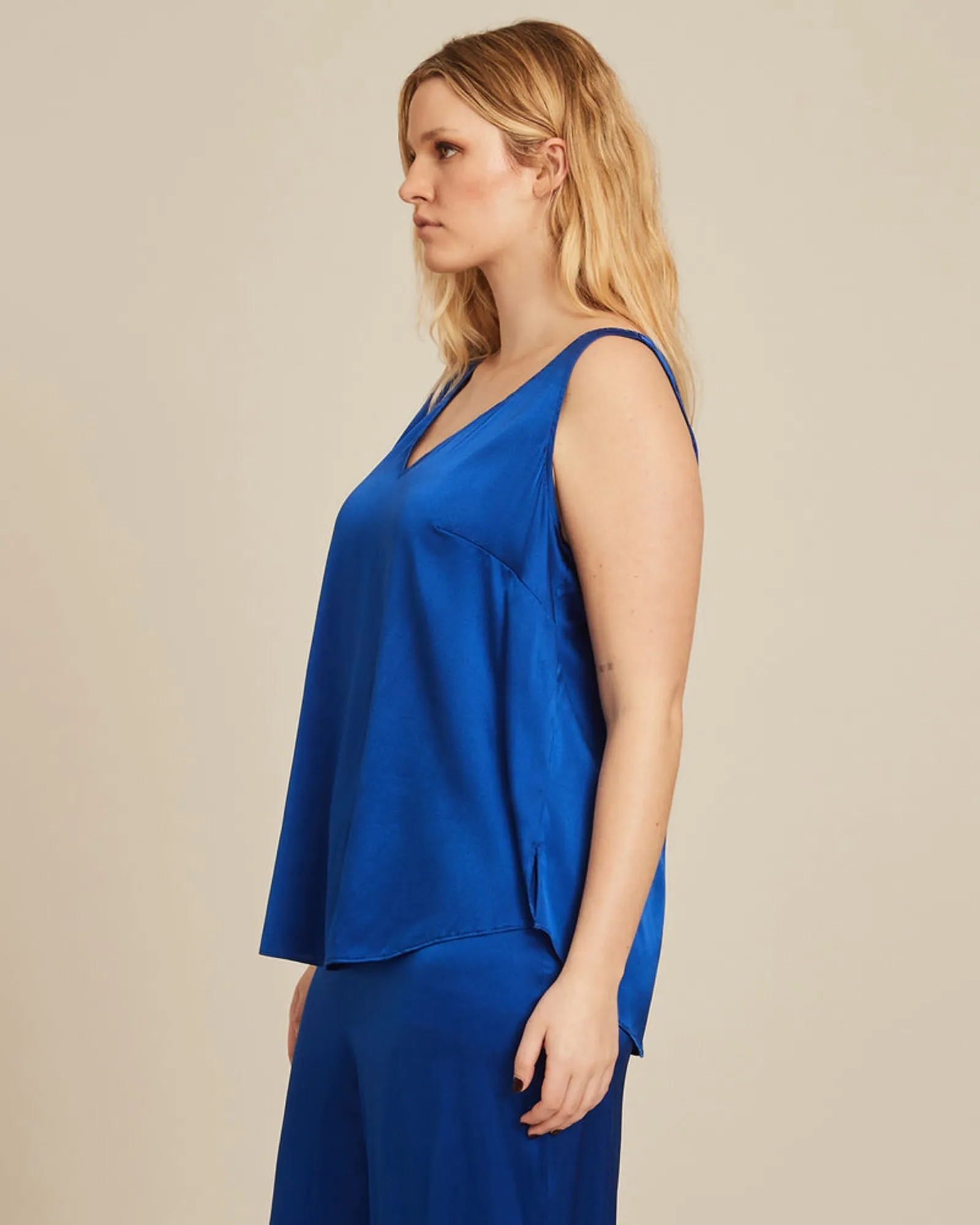 Gia V-Neck Silk Shell | Royal Blue