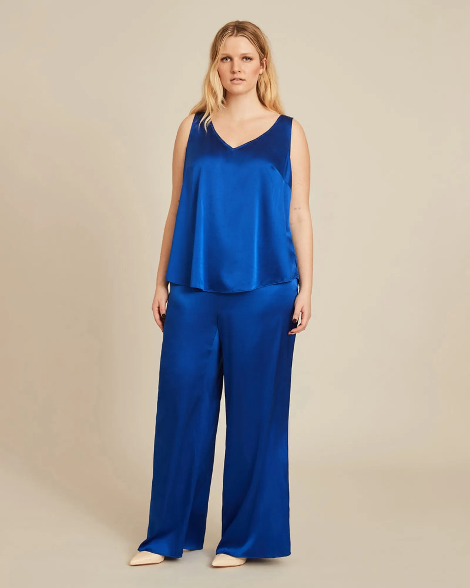 Gia V-Neck Silk Shell | Royal Blue