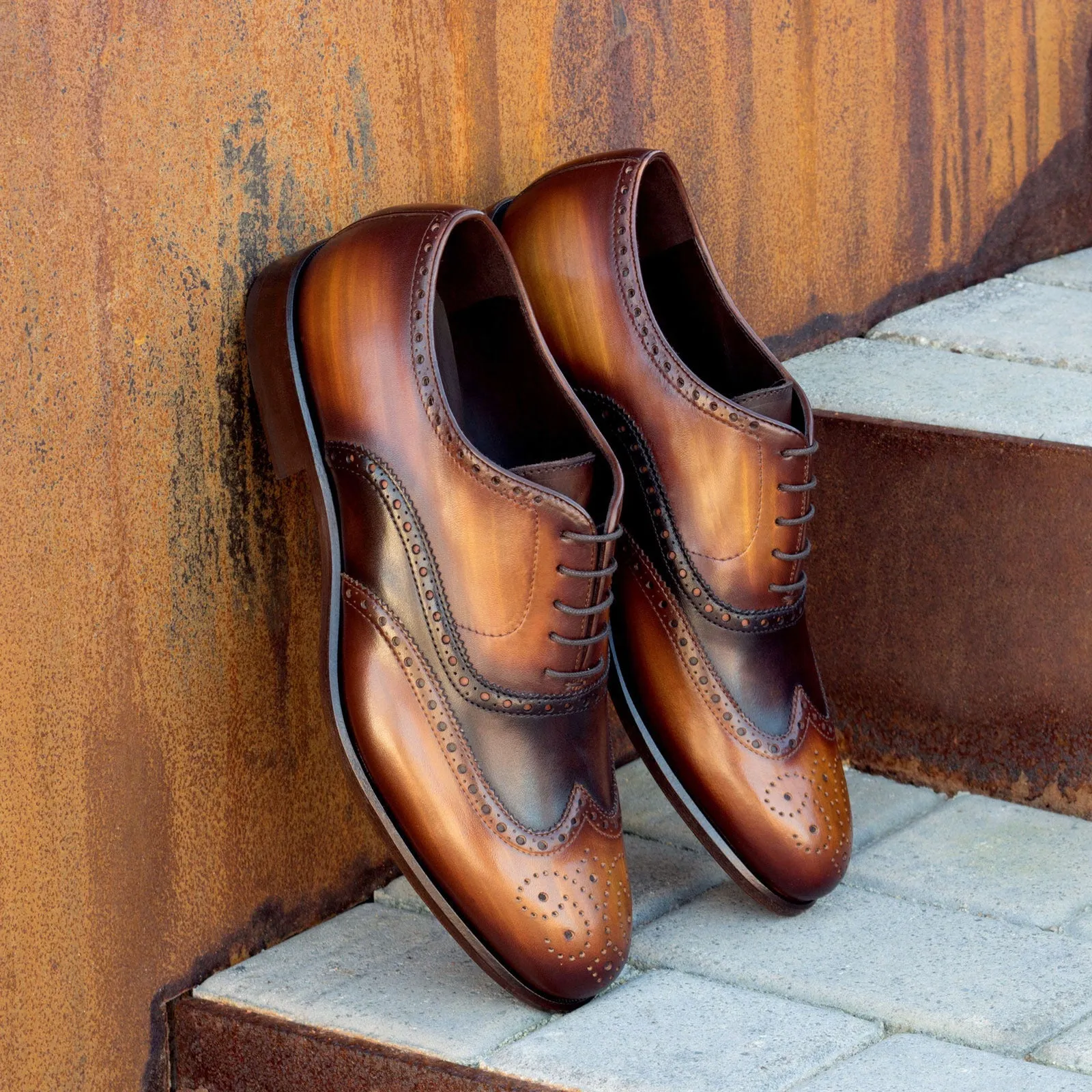 Height Increasing Tan and Brown Leather Binningen Brogue Wingtip Oxfords - Formal Shoes