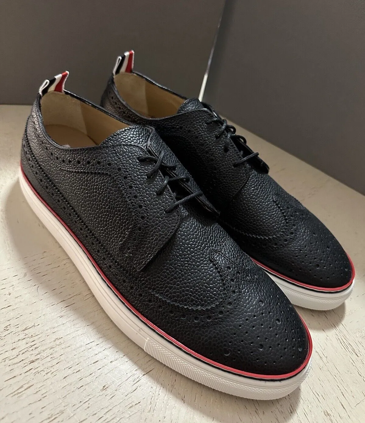 NIB Thom Browne Men Leather Wingtip Oxford Brogues Sneakers Black 9 US/42 EU