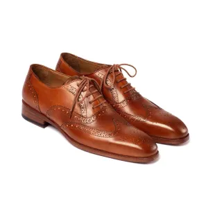 Paul Parkman Handmade Designer Shoes Men's Mid Brown Calf-skin Leather Wingtip Oxfords 5447-BRW (PM5921)