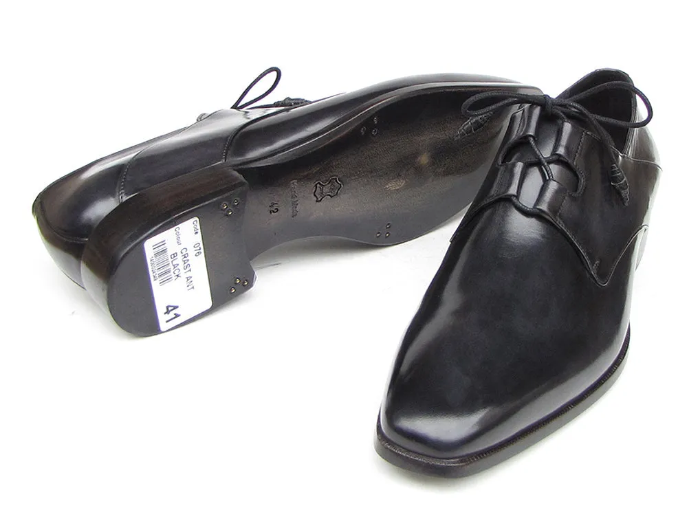 Paul Parkman Men's Ghillie Lacing Plain Toe Black Shoes (Id#076)
