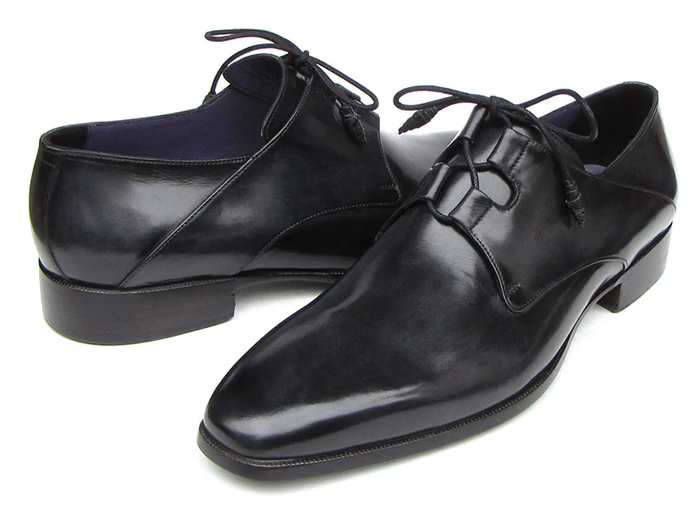 Paul Parkman Men's Ghillie Lacing Plain Toe Black Shoes (Id#076)