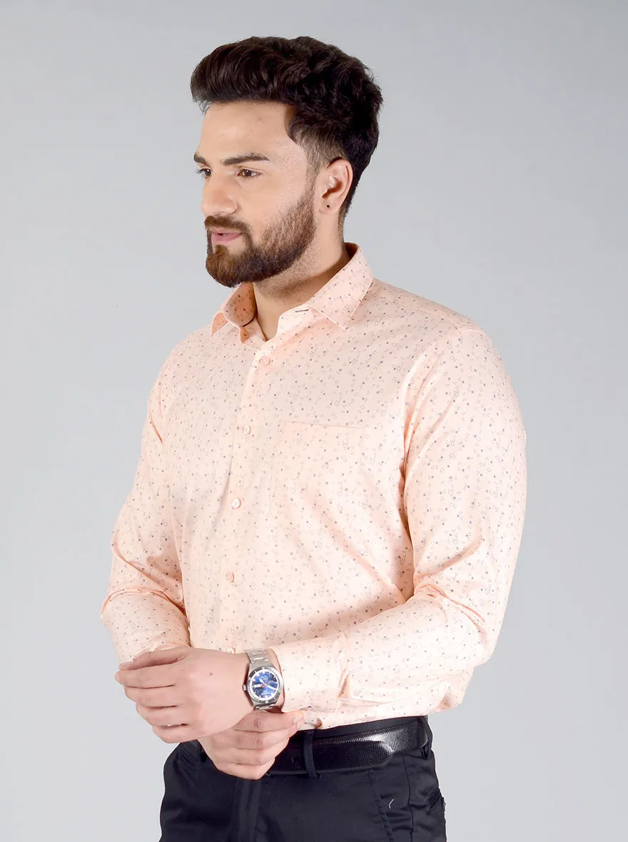 Peach Printed Regular Fit Formal Shirt | Greenfibre