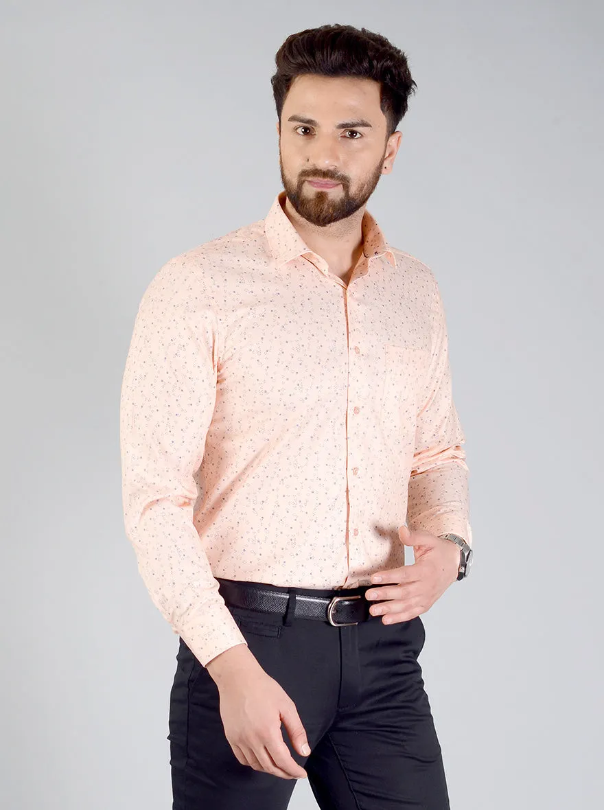 Peach Printed Regular Fit Formal Shirt | Greenfibre
