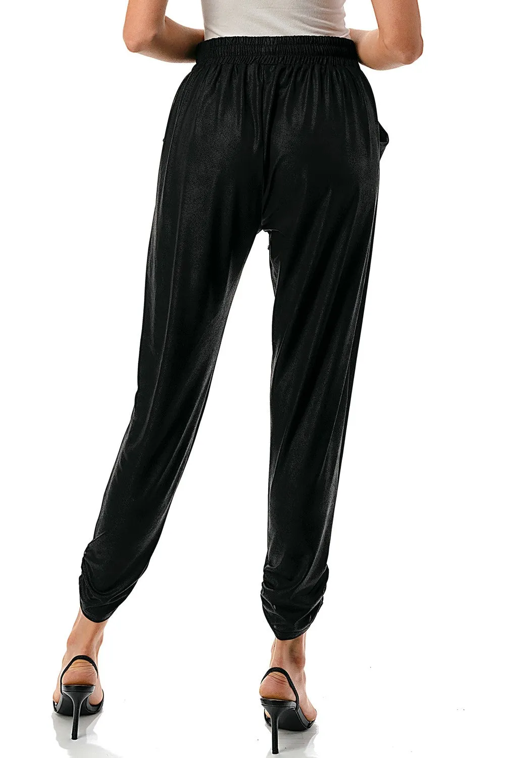 Pleather Ruched Bottom Jogger Pant