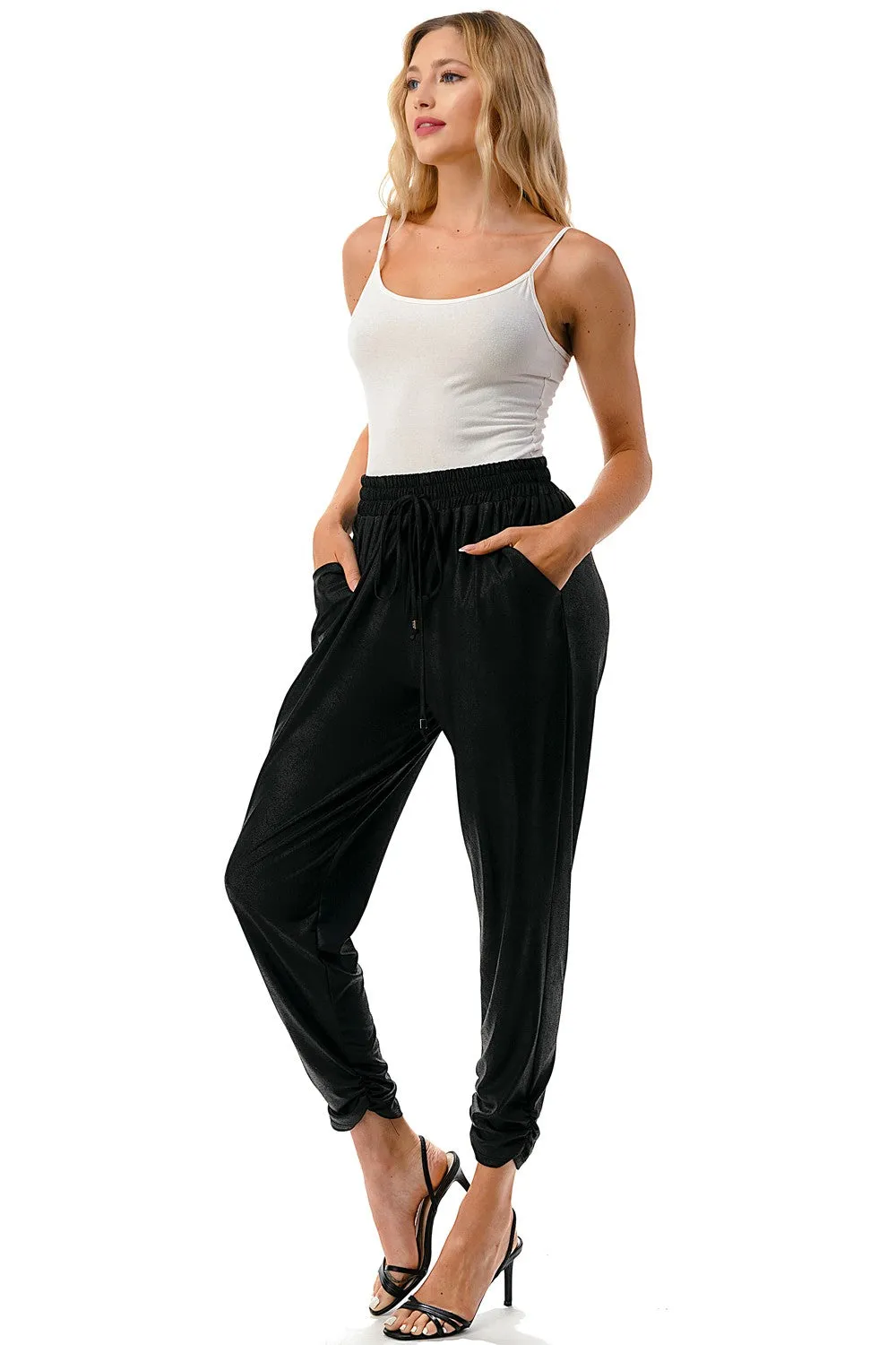 Pleather Ruched Bottom Jogger Pant