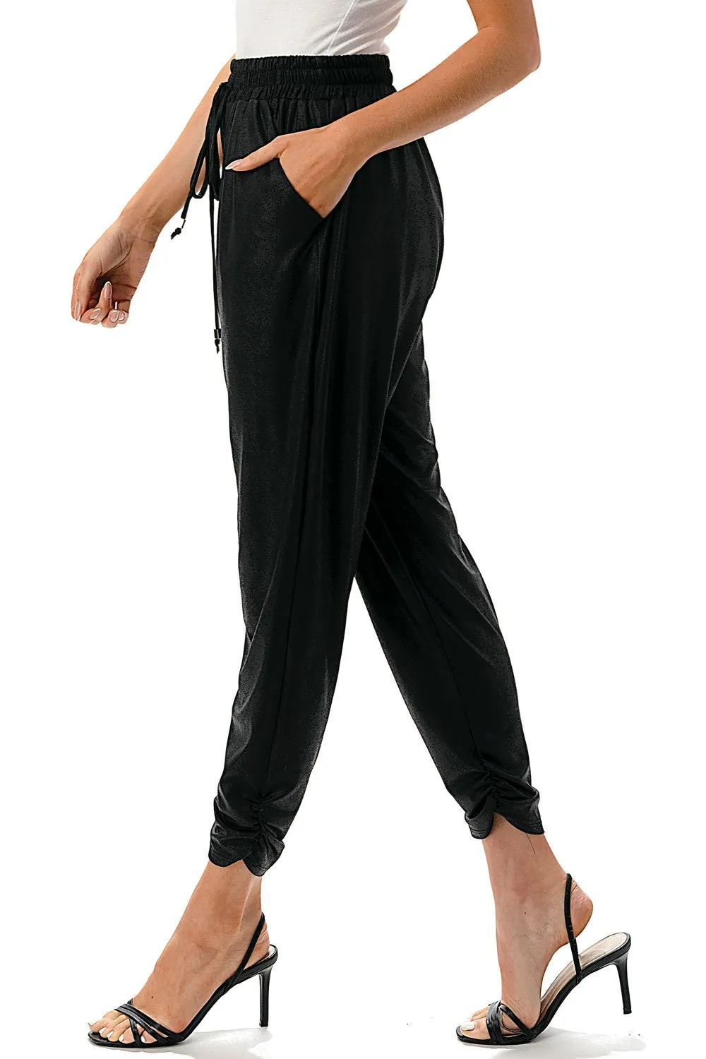 Pleather Ruched Bottom Jogger Pant