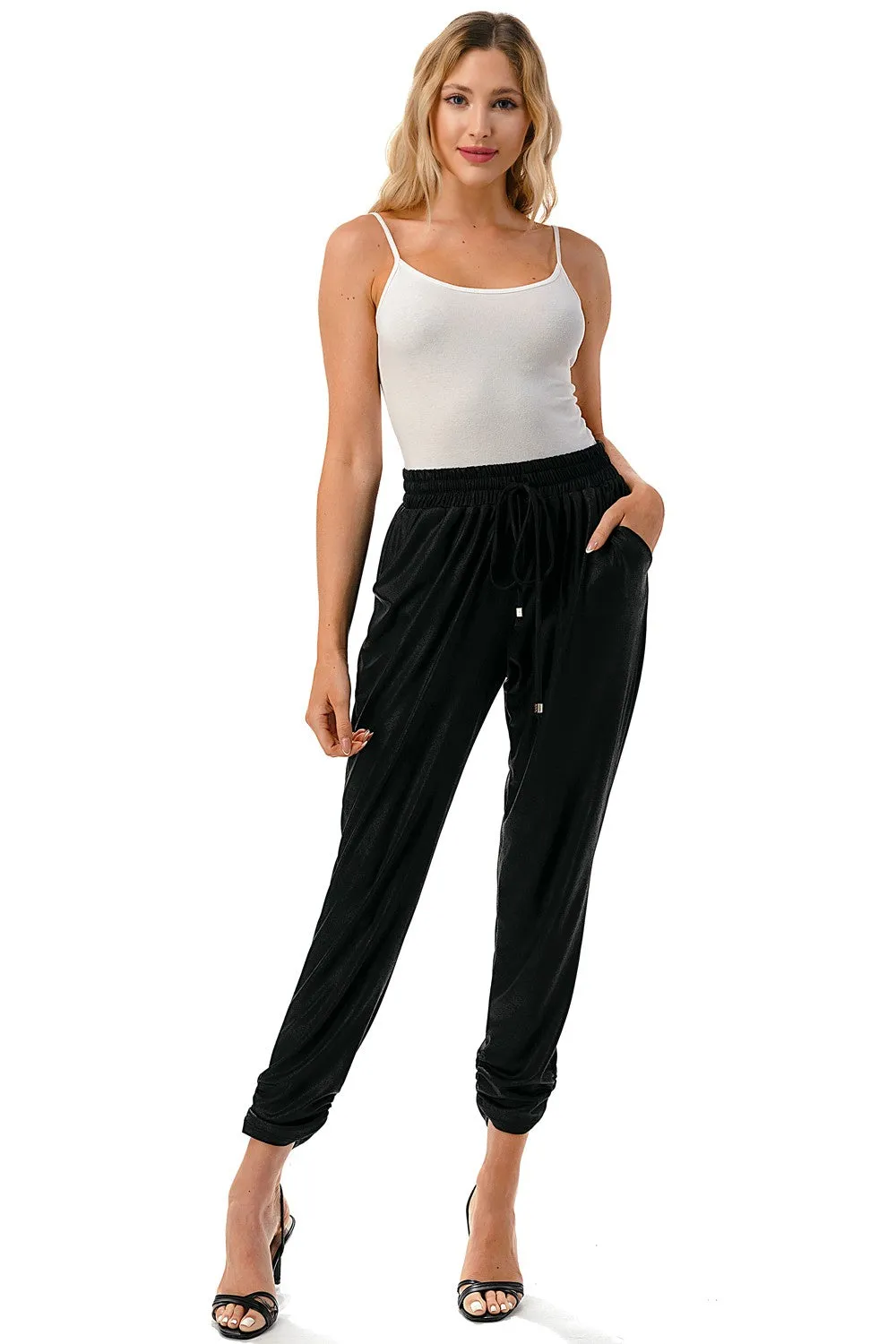 Pleather Ruched Bottom Jogger Pant