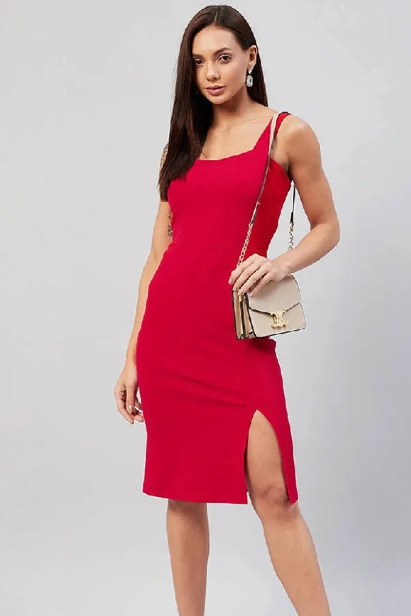 Red Ruched Bodycon Mini Dress
