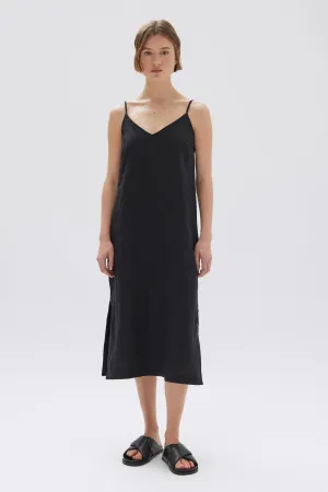 Vallory Linen Slip Dress- Black