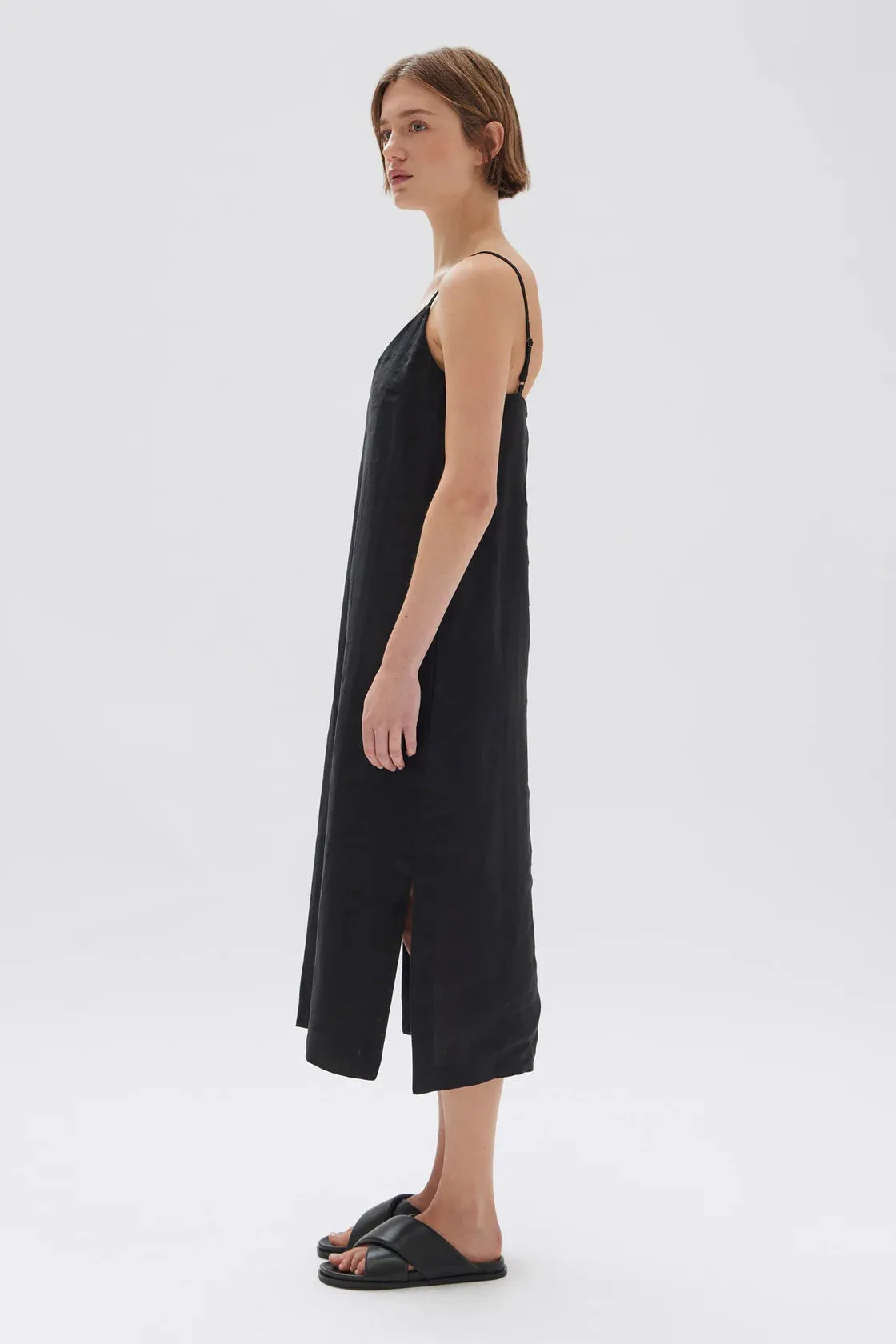 Vallory Linen Slip Dress- Black