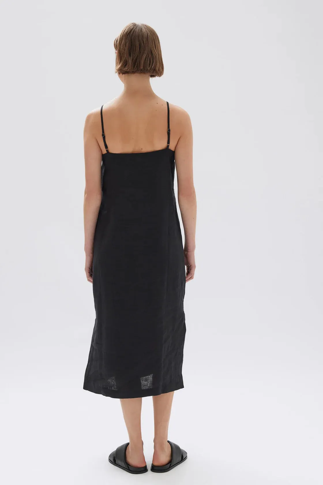 Vallory Linen Slip Dress- Black