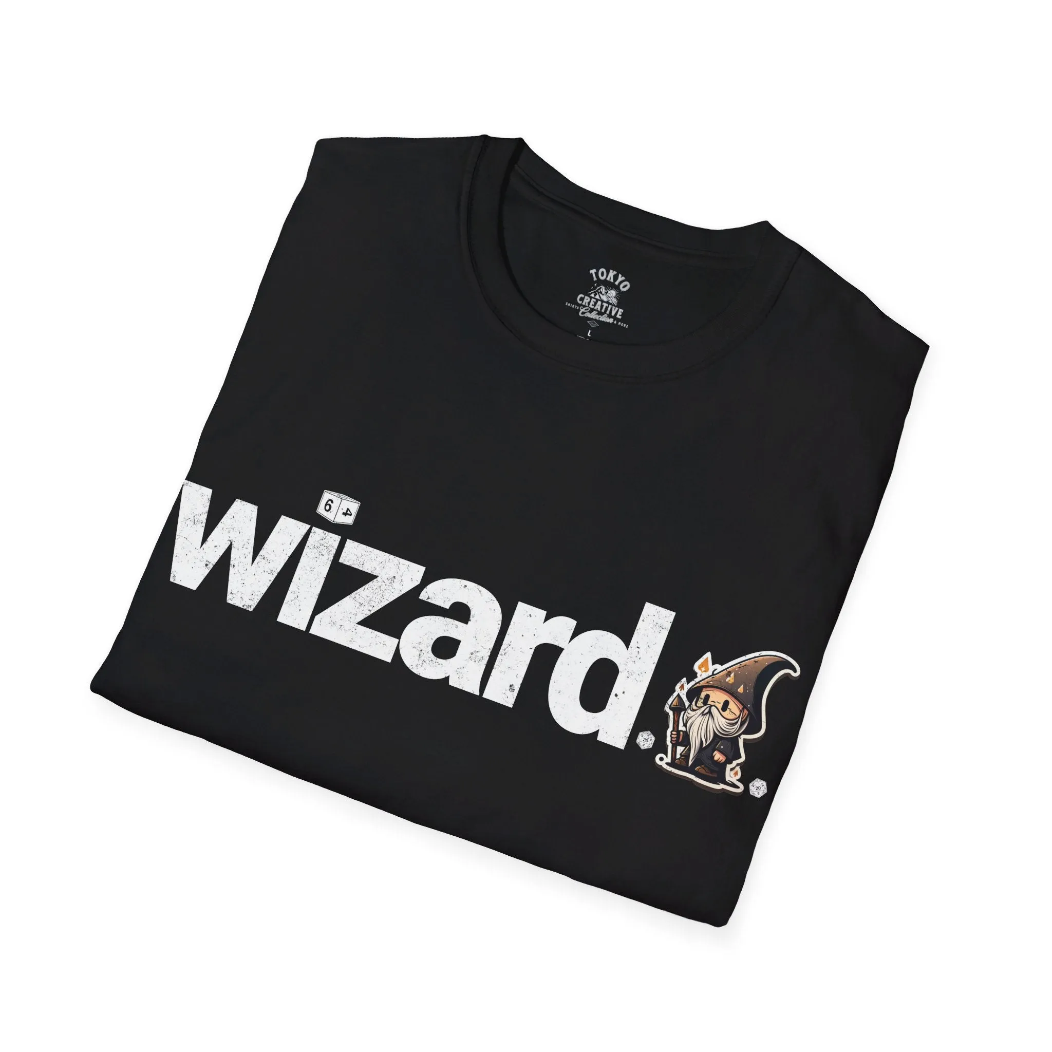 Wizard Tee with Chibi Wizard & D6 Design - Cute RPG Shirt for Magic Lovers