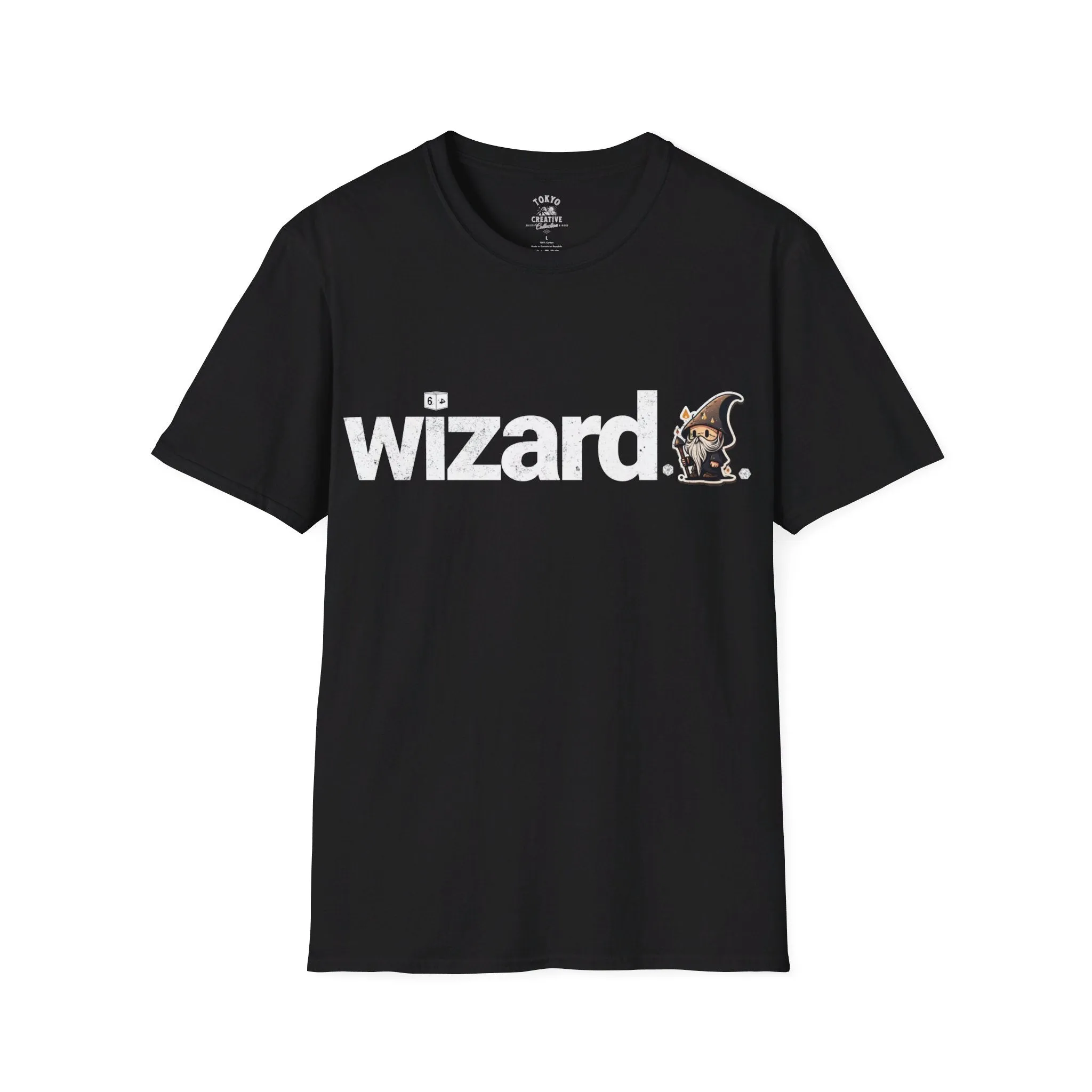Wizard Tee with Chibi Wizard & D6 Design - Cute RPG Shirt for Magic Lovers