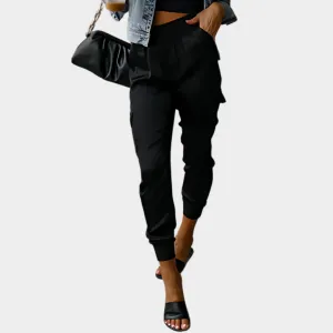Women's Satin Cargo Trousers  Elastic Waist Office Casual Pants  Multiple Colours