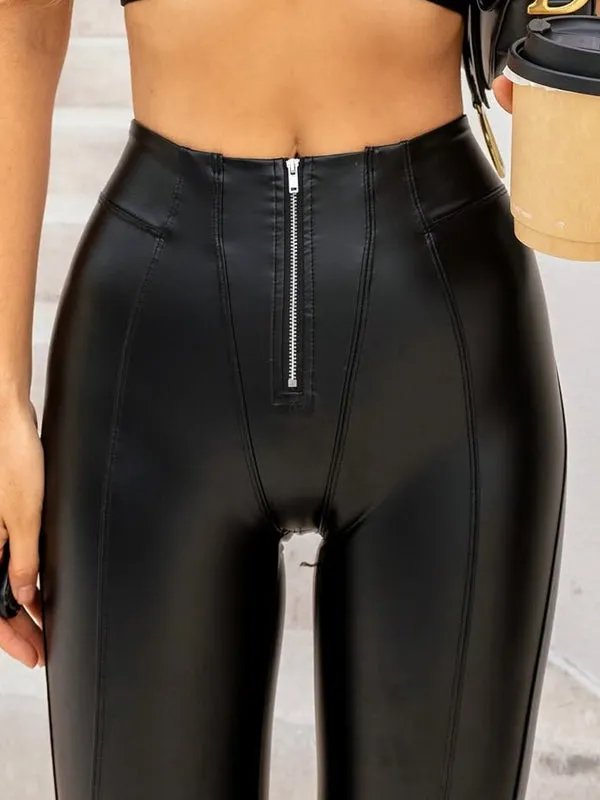 ZASUWA Female Fly-Eye Faux Leather Push-Up Zipper Tracksuit